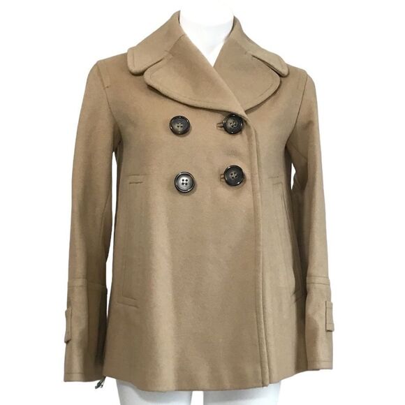 French Connection Tan Double Breast Pea Coat Size 2 - Picture 1 of 11